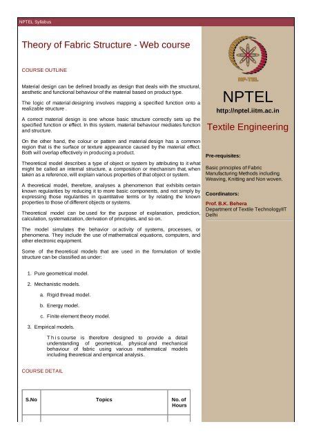 nptel textile engineering training